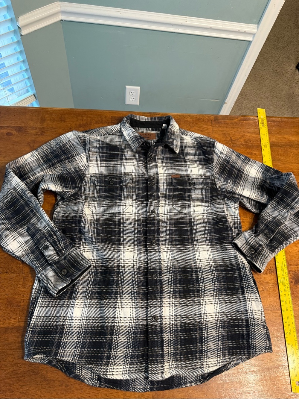 Orvis Heavyweight Flannel Shirt Jacket Men's Large L Black White Plaid Shacket
